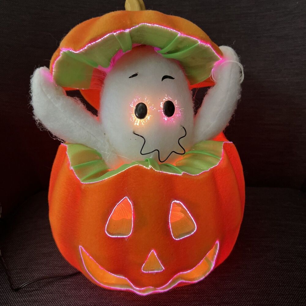 Halloween Fiber Optic Light Up Jack o Lantern Ghost Color Changing 2002 PAC 12"